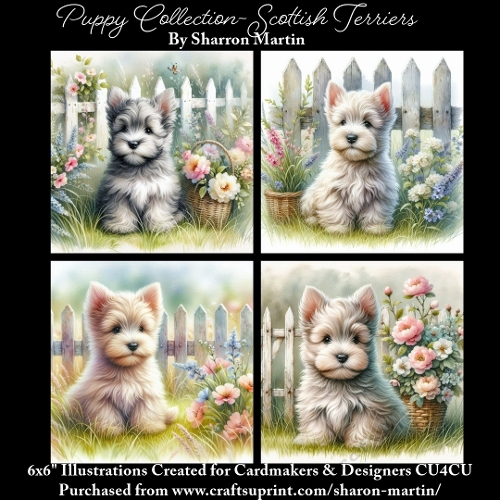 6x6 Puppy Collection - Scottish Terrier - Illustrations for Cardmaking & Designers