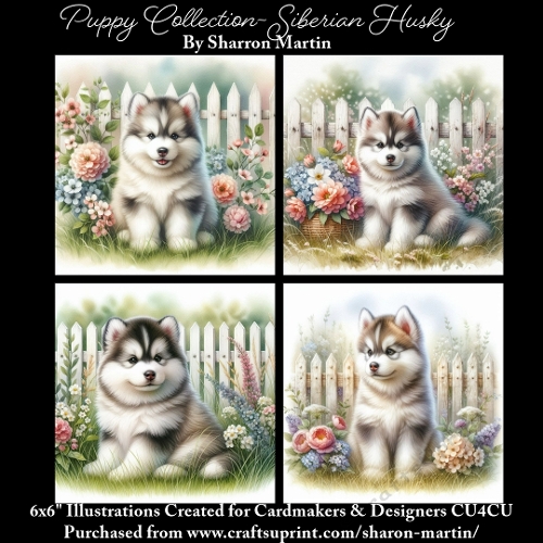 6x6 Puppy Collection - Siberian Husky - Illustrations for Cardmaking & Designers