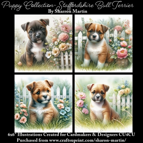 6x6 Puppy Collection - Staffordshire Bull Terrier - Illustrations for Cardmaking & Designers