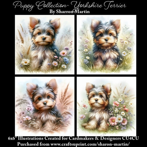 6x6 Puppy Collection - Yorkshire Terrier - Illustrations for Cardmaking & Designers