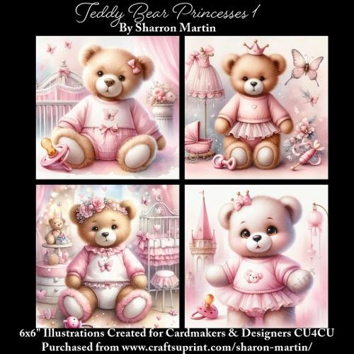 6x6 Teddy Bear Princesses 1 - Illustrations for Cardmaking & Designers