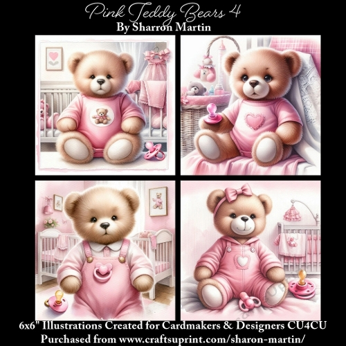 6x6 Pink Teddy Bears 4 - Illustrations for Cardmaking & Designers