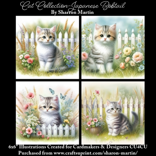6x6 Cats Collection - Japanese Bobtail - Illustrations for Cardmaking & Designers