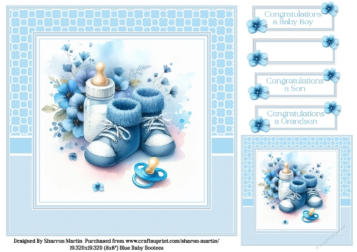 8x8 Baby Bootees Blue - Quick Card 