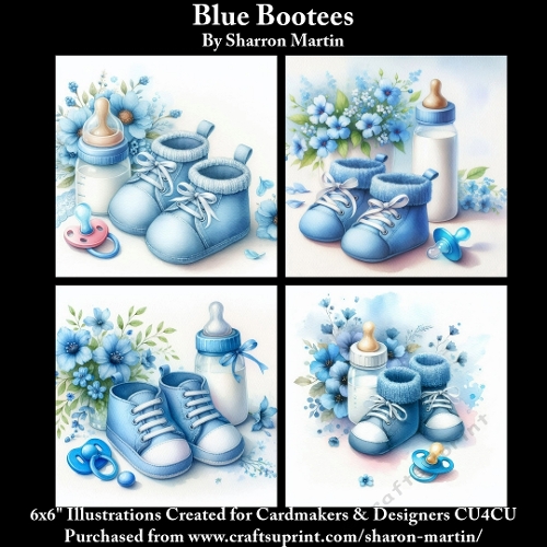 8x8 Baby Bootees Blue - Illustrations for Cardmakers & Designers 