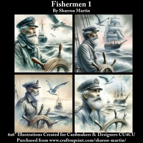 8x8 Fishermen 1 - Illustrations for Cardmakers & Designers 