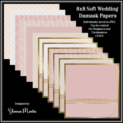 8x8 Soft Wedding Damask Card Fronts & Matching Papers 1-6