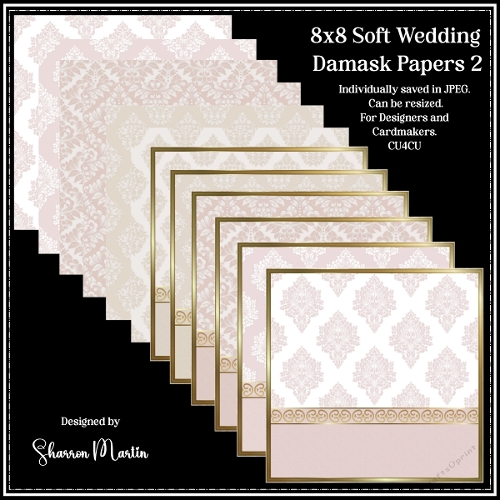 8x8 Soft Wedding Damask Card Fronts & Matching Papers 2