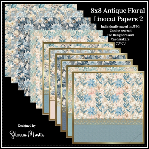 8x8 Antique Floral Linocut Card Fronts & Matching Papers 2