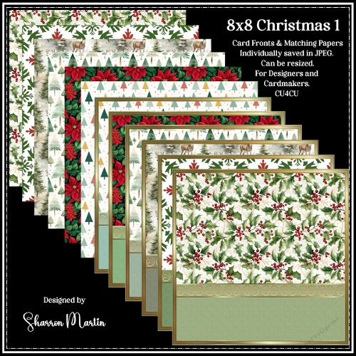 8x8 Christmas Patterns Card Fronts & Matching Papers 1