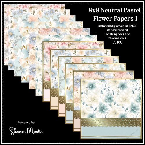 8x8 Neutral Pastel Flower Papers 1 Card Fronts and Matching Papers 1