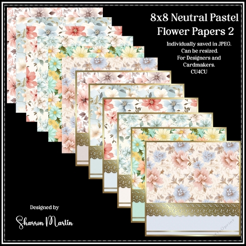 8x8 Neutral Pastel Flower Papers Card Fronts and Matching Papers 2