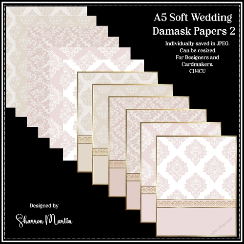 A5 Soft Wedding Damask Card Fronts & Matching Papers 2