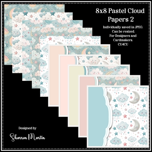 8x8 Pastel Clouds 2 - Card Fronts and Matching Papers 