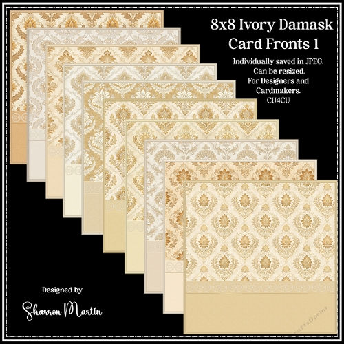 8x8 Ivory Damask Card Fronts 1-10