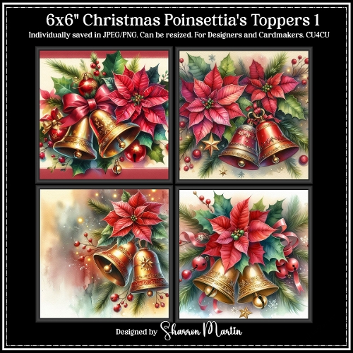 6x6 Christmas Bells & Poinsettias 1 - Illustrations for Cardmakers & Designers 
