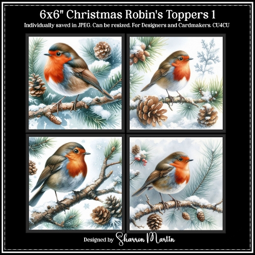 6x6 Christmas Robins 1 - Illustrations for Cardmakers & Designers 