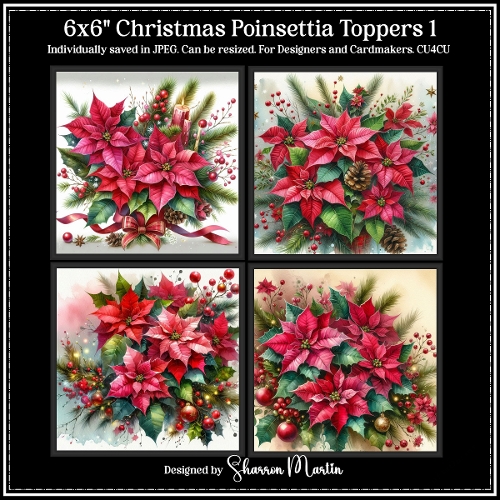 6x6 Christmas Poinsettia 1 - Illustrations for Cardmakers & Designers 