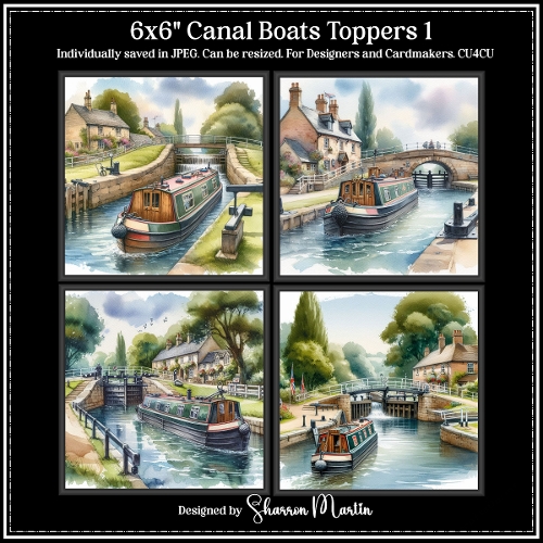 6x6 Canal Boats 1 - Illustrations for Cardmakers & Designers 