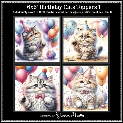 6x6 Birthday Cats 1 - Illustrations for Cardmakers & Designers 