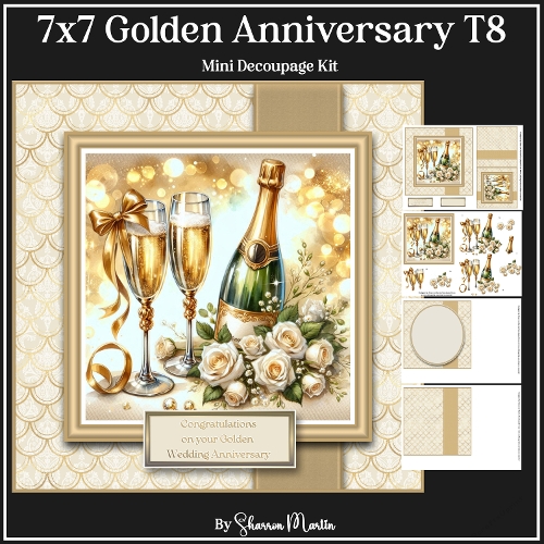 7x7 Golden Anniversary Mini Decoupage Kit - x4 A4 Sheets 