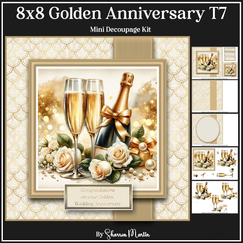 8x8 Golden Anniversary Topper 7 Mini Decoupage Kit - x5 A4 Sheets 