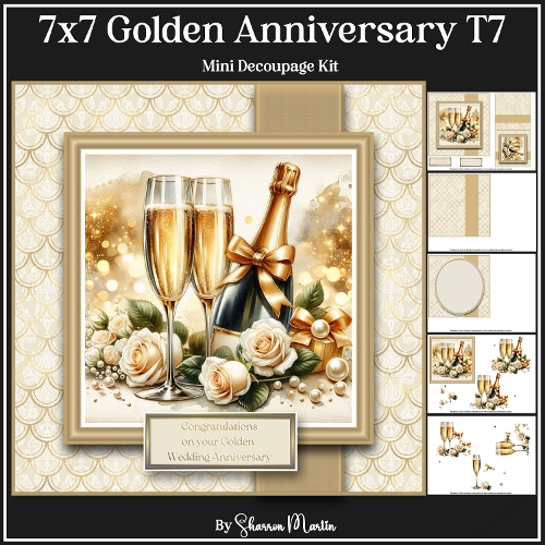 7x7 Golden Anniversary Topper 7 Mini Decoupage Kit - x5 A4 Sheets 