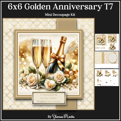 6x6 Golden Anniversary Topper 7 Mini Decoupage Kit - x3 A4 Sheets 