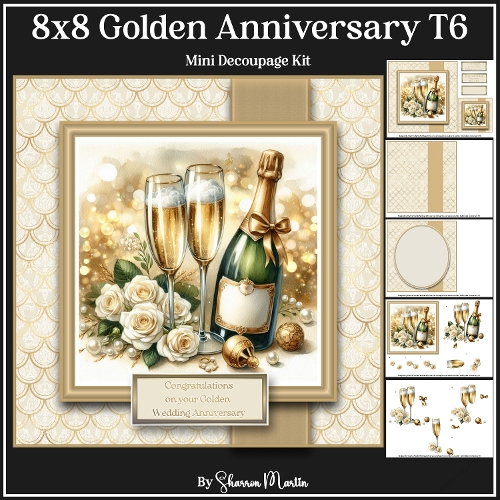 8x8 Golden Anniversary Topper 6 Mini Decoupage Kit - x5 A4 Sheets 
