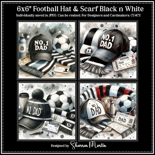 6x6 Football Hat & Scarf Blk & White - Illustrations for Cardmakers & Designers 