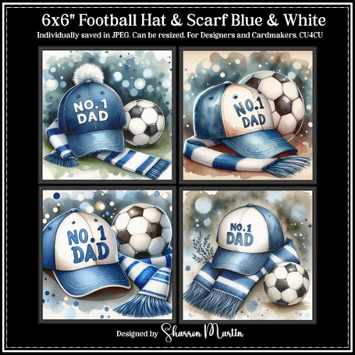6x6 Football Hat & Scarf Blue & White 1 - Illustrations for Cardmakers & Designers 