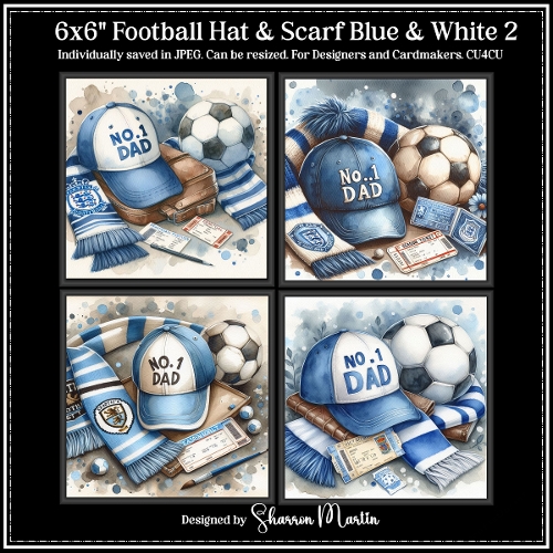 6x6 Football Hat & Scarf Blue & White 2- Illustrations for Cardmakers & Designers 