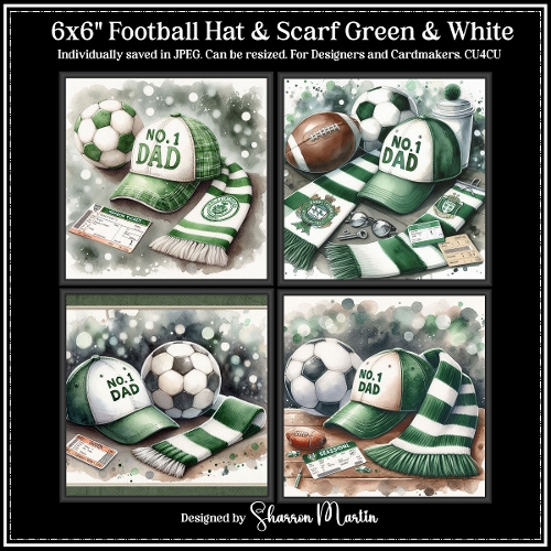 6x6 Football Hat & Scarf Green & White - Illustrations for Cardmakers & Designers 