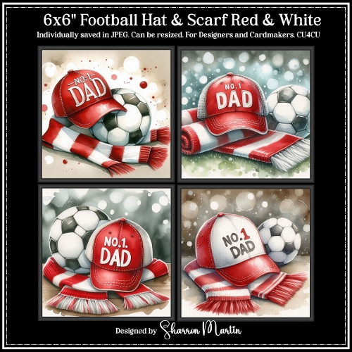 6x6 Football Hat & Scarf Red and White - Illustrations for Cardmakers & Designers 