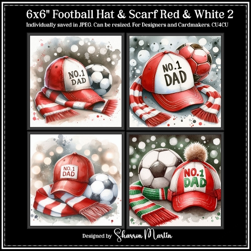 6x6 Football Hat & Scarf Red and White 2 - Illustrations for Cardmakers & Designers 