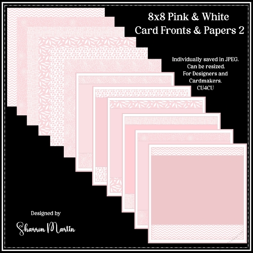 8x8 Pink & White Card Fronts & Matching Papers 7-12