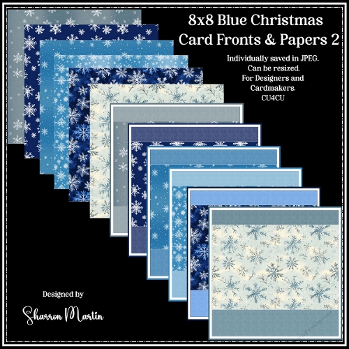 8x8 Blue Christmas 2 Card Fronts & Matching Papers 7-12