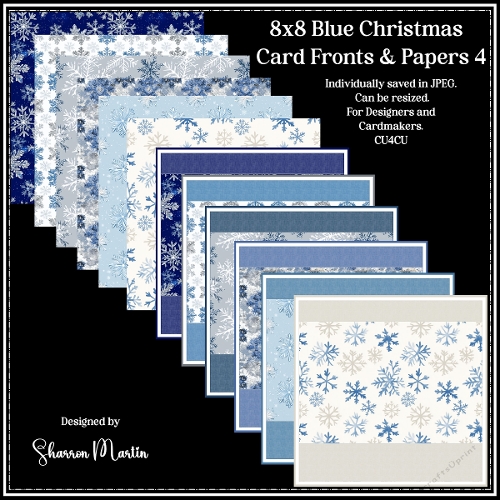 8x8 Blue Christmas 4 Card Fronts & Matching Papers 19-24