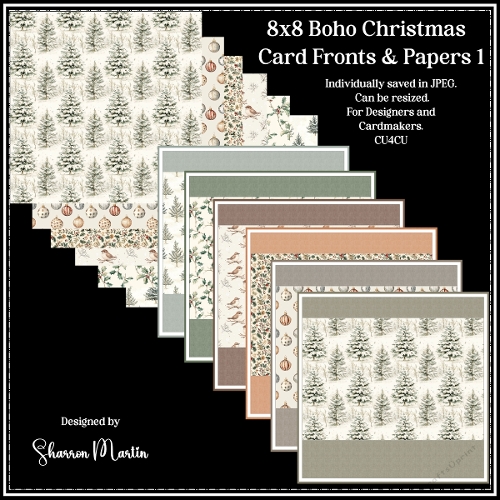 8x8 Boho Christmas 1 Card Fronts & Matching Papers 25-31