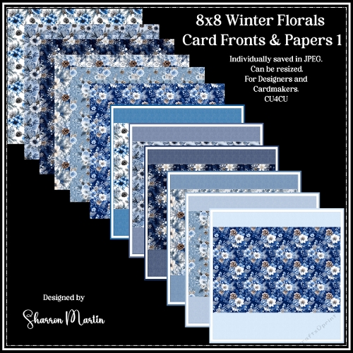 8x8 Winter Florals 1 Card Fronts & Matching Papers 