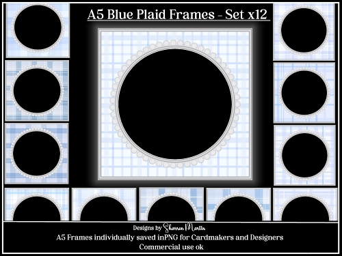 8x8 Blue Plaid Dotted Circle Frames 1-12 PNG
