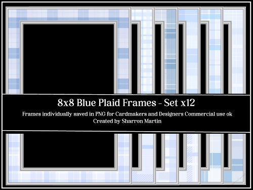8x8 Blue Plaid Square Frames 1-12 PNG
