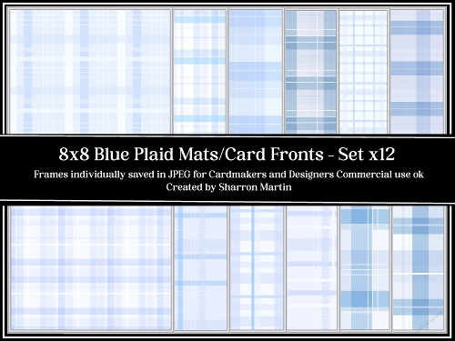 8x8 Blue Plaid Mats / Card Fronts 1-12 JPEG