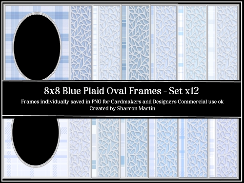 8x8 Blue Plaid Mats / Card Fronts 1-12 PNG