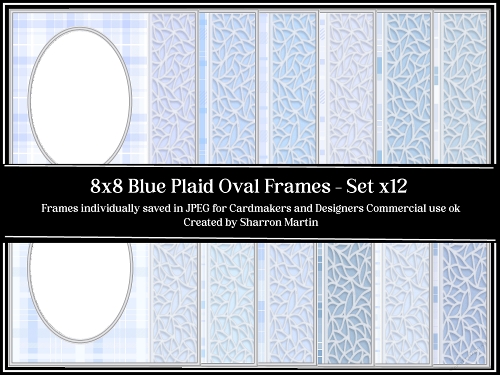 8x8 Blue Plaid Mats / Card Fronts 1-12 JPEG