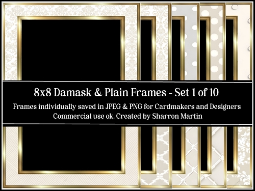 8x8 Damask and Plain Frames 1-10 in JPEG & PNG 