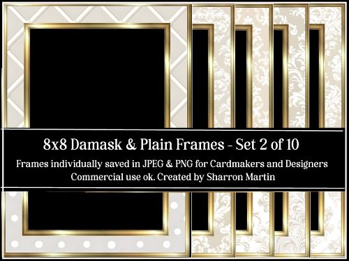 8x8 Damask and Plain Frames 11-20 in JPEG & PNG 