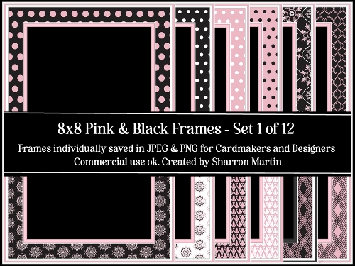 8x8 Pink & Black Frames - 1-12 JPEG & PNG