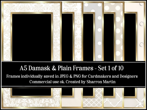 A5 Damask & Plain Frames - 1-10 JPEG & PNG