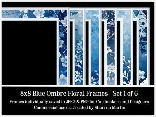 8x8 Blue Ombre Frames Set 1 - JPEG & PNG
